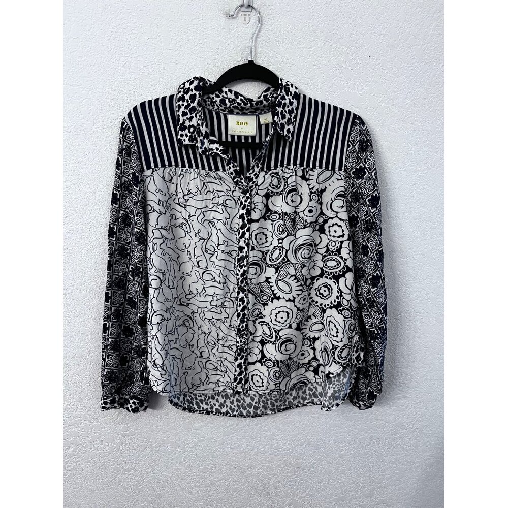Maeve By Anthropologie Alisa contrast Mixed Pattern Button-Up Shirt  Medium peti